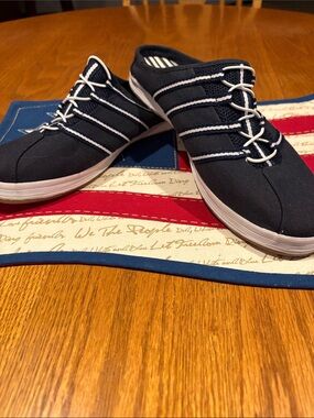 City Sneaks Navy/White  Canvas Slip-On Sneakers, Lightly Used,  10